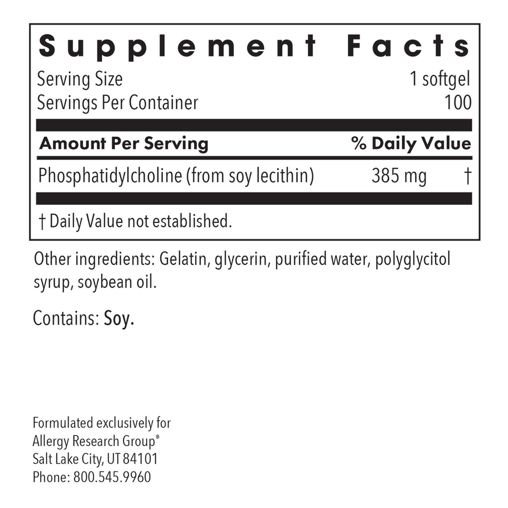 Phosphatidylcholine 385mg Supplement Facts Label