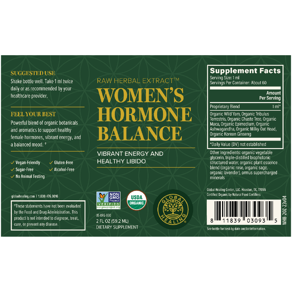 Women's Hormone Balance Supplement Facts Label