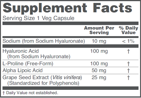 Hyaluronic Acid 100 mg Supplement Facts Label