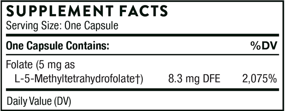 5-MTHF 5 mg Supplement Facts Label