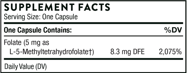 5-MTHF 5 mg Supplement Facts Label