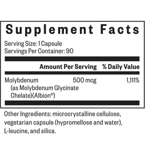 Molybdenum Supplement Facts Label
