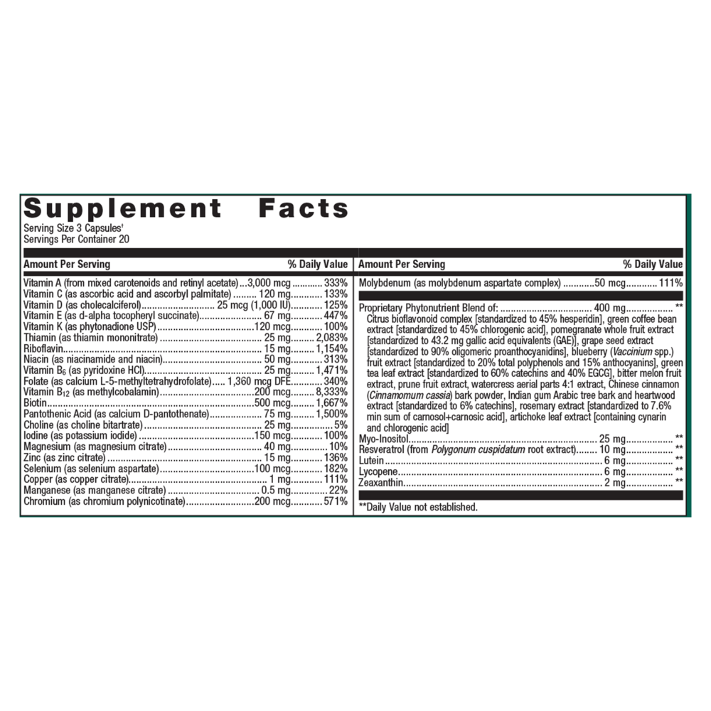 PhytoMulti Supplement Facts Label