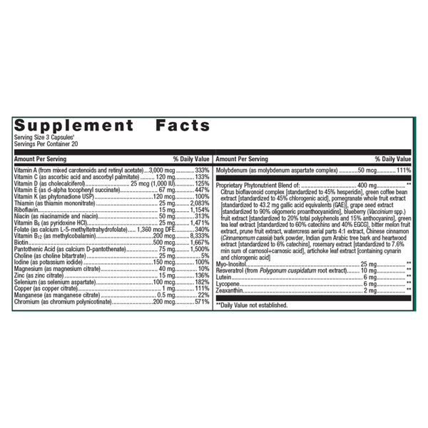 PhytoMulti Supplement Facts Label