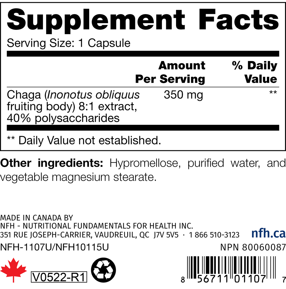 Chaga SAP Supplement Facts Label