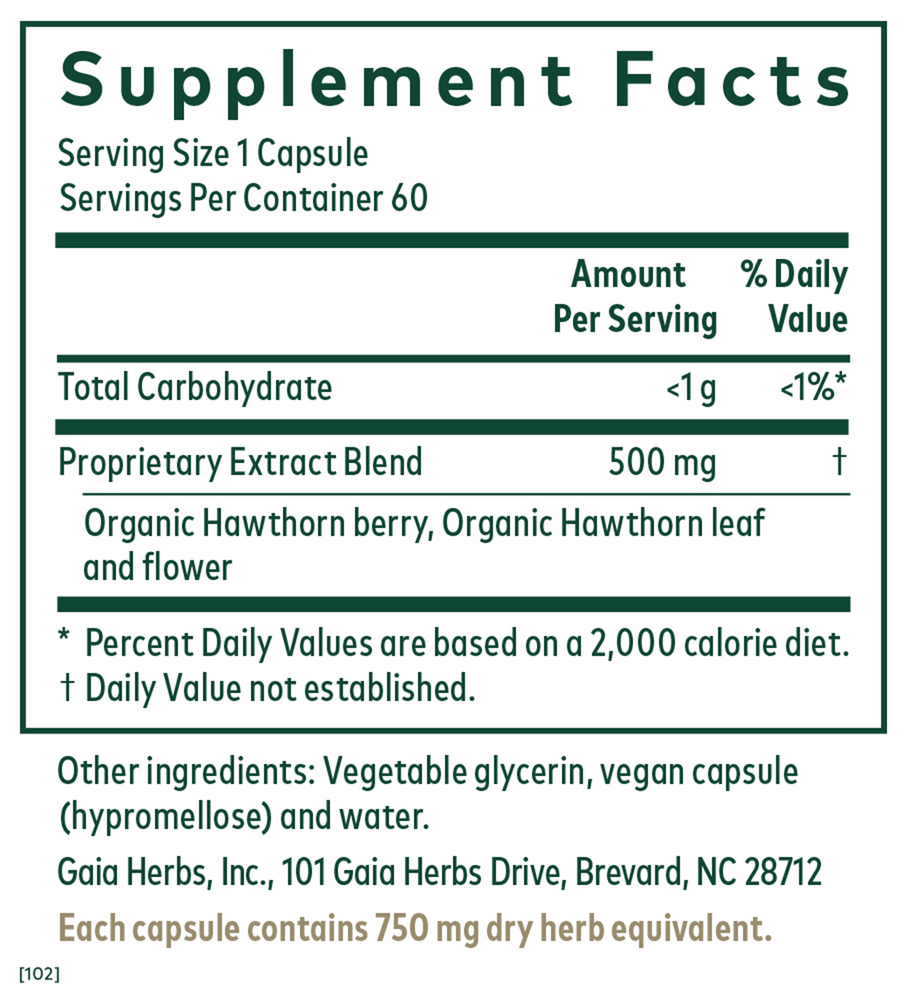 Hawthorn Supplement Facts Label