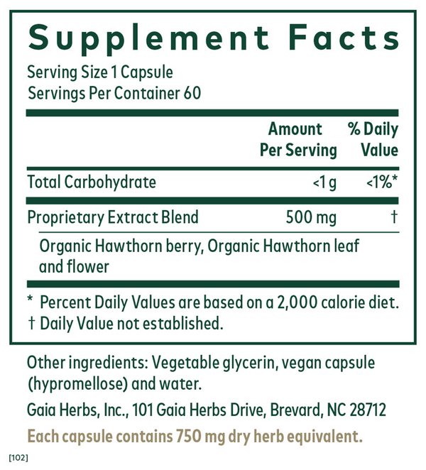 Hawthorn Supplement Facts Label