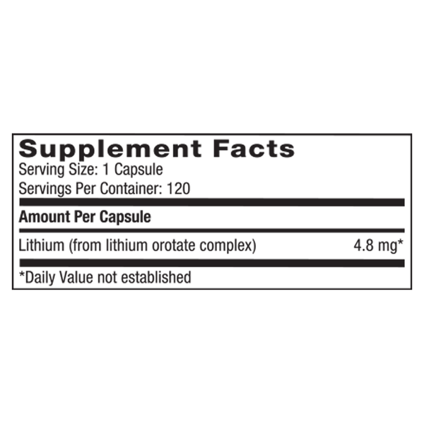 Lithium Orotate Supplement Facts Label
