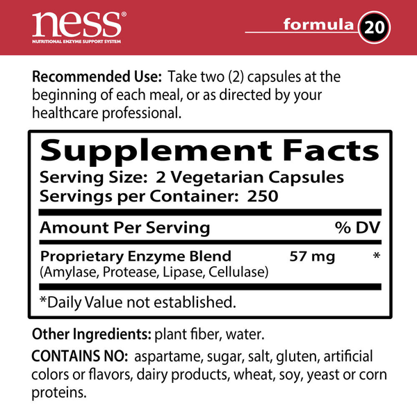 Digest Formula 20 Supplement Facts Label