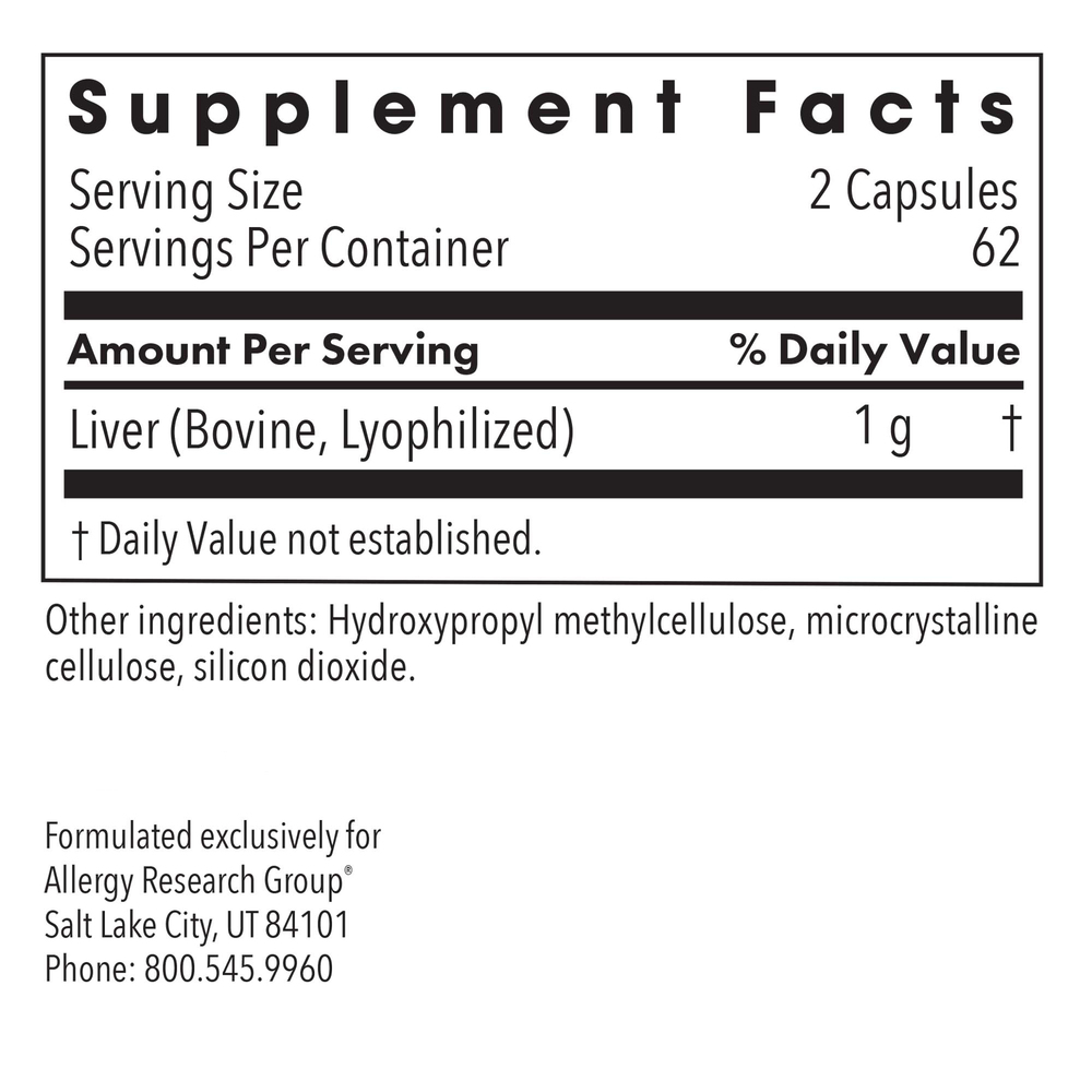 Liver Beef Supplement Facts Label