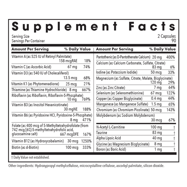 MVM-A Supplement Facts Label