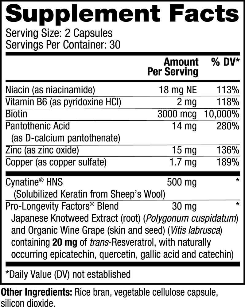 Keratin Hair Booster Supplement Facts Label