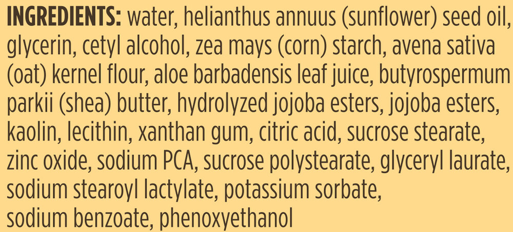 Body Lotion Sensitive Aloe & Shea Supplement Facts Label