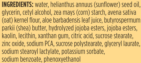 Body Lotion Sensitive Aloe & Shea Supplement Facts Label