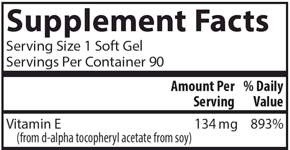 E-Gems 200 IU Supplement Facts Label