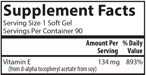 E-Gems 200 IU Supplement Facts Label