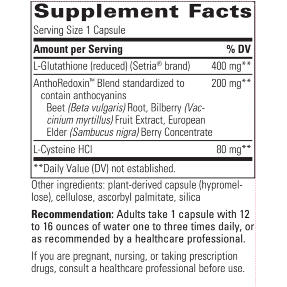Glutathione Cell Defense Supplement Facts Label
