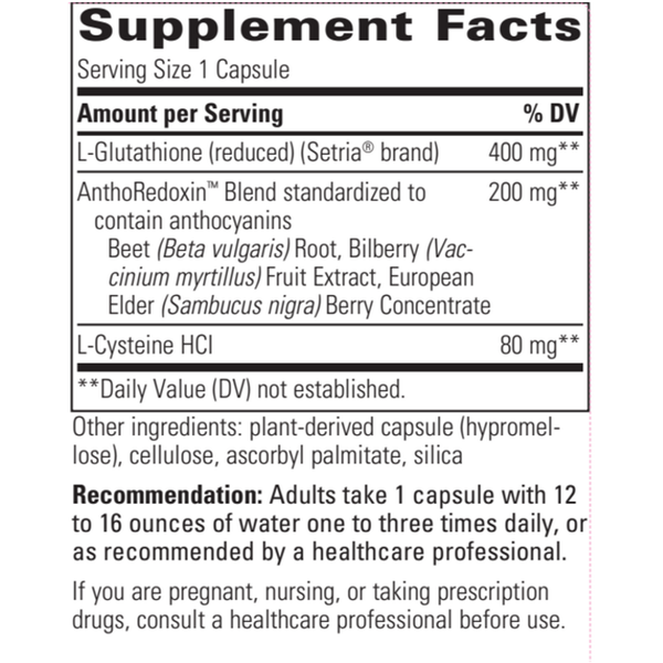 Glutathione Cell Defense Supplement Facts Label