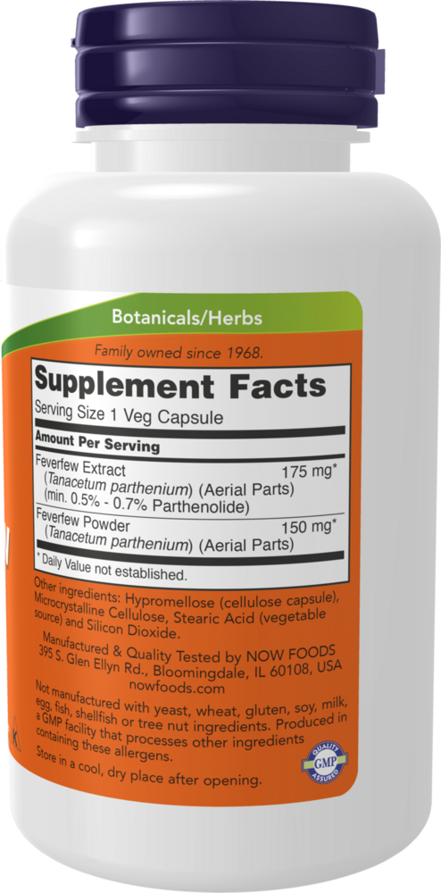 Feverfew Supplement Facts Label