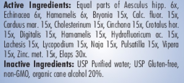 PRO Varicose Veins Supplement Facts Label