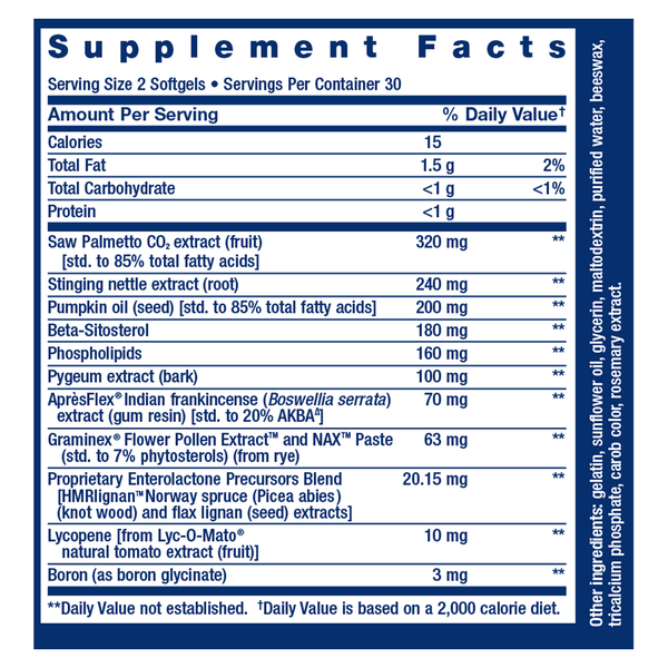 Ultra Prostate Formula Supplement Facts Label