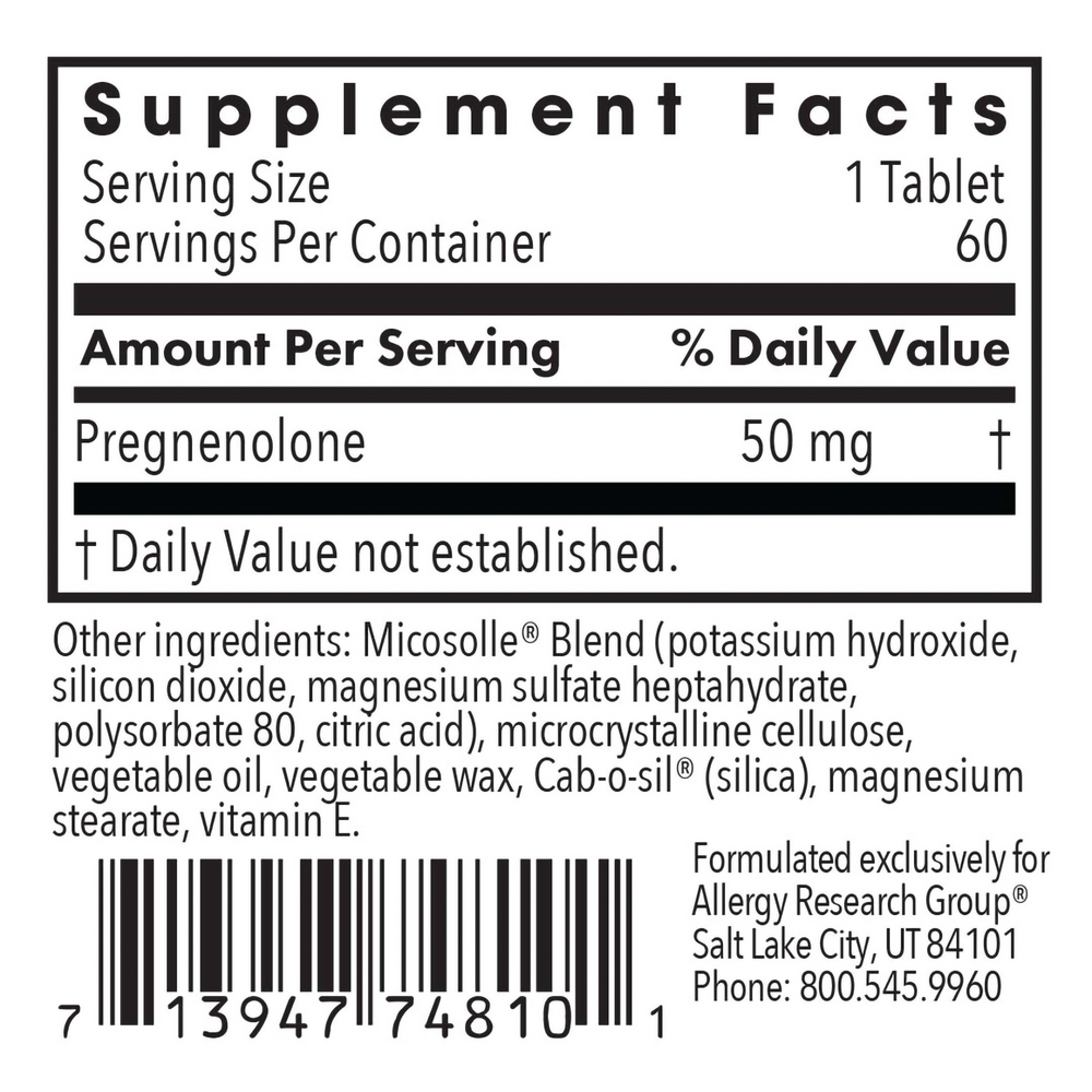 Pregnenolone 50 mg Supplement Facts Label