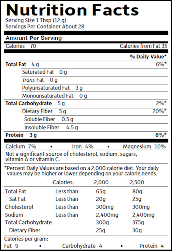 Raw Organics - Organic Chia Seeds Supplement Facts Label