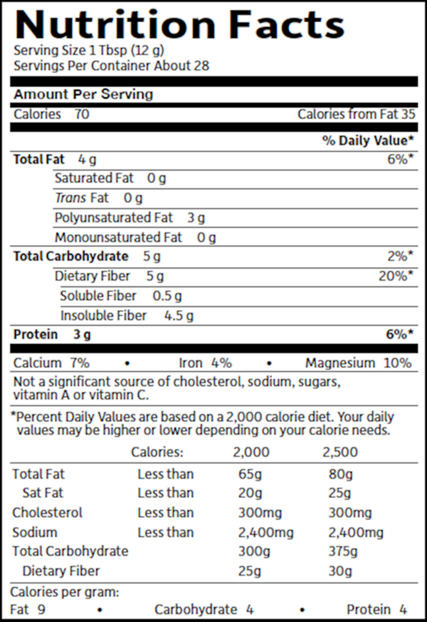 Raw Organics - Organic Chia Seeds Supplement Facts Label