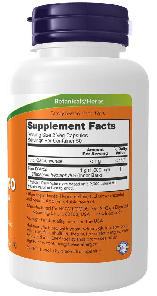 Pau D'Arco 500 mg Supplement Facts Label