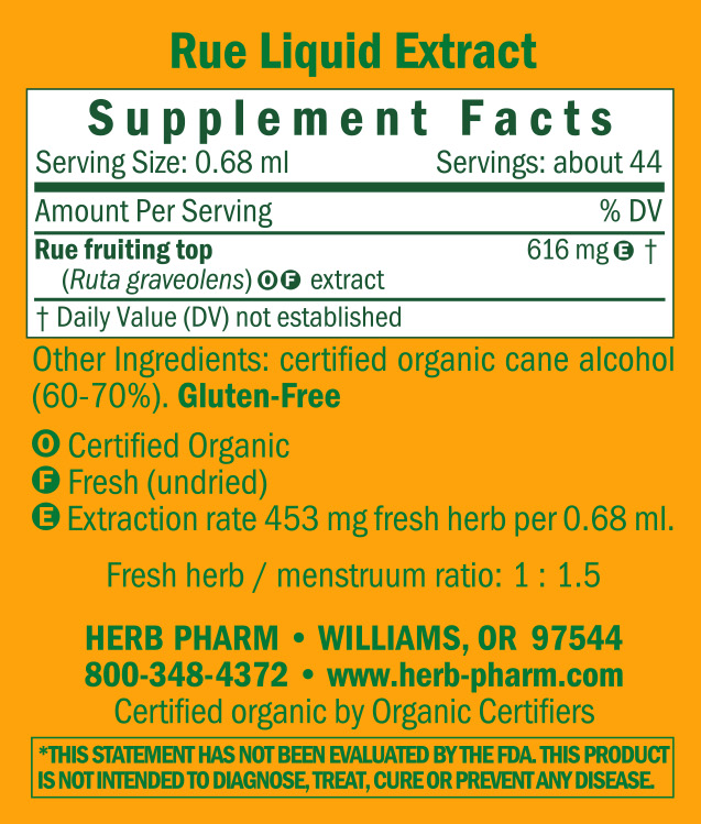 Rue/Ruta graveolens Supplement Facts Label