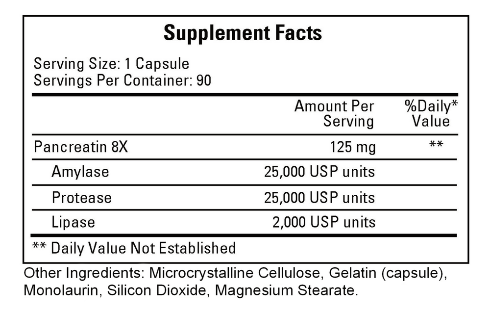 Pan-8-Supreme (Pancreatin-8X) Supplement Facts Label