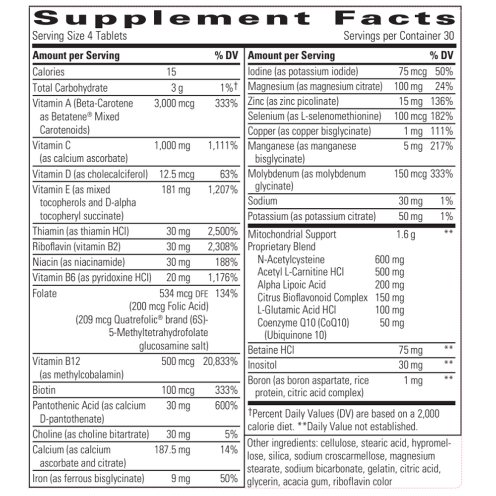 K-PAX MitoNutrients Supplement Facts Label