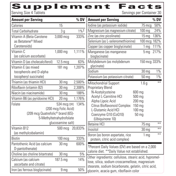 K-PAX MitoNutrients Supplement Facts Label