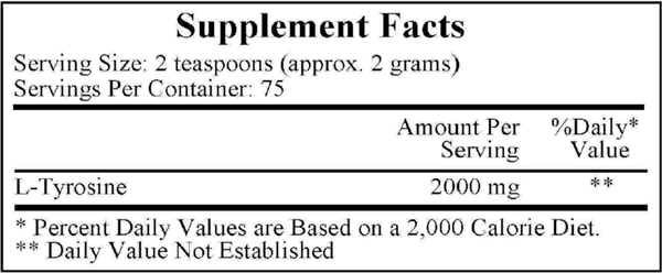 L-Tyrosine Supplement Facts Label