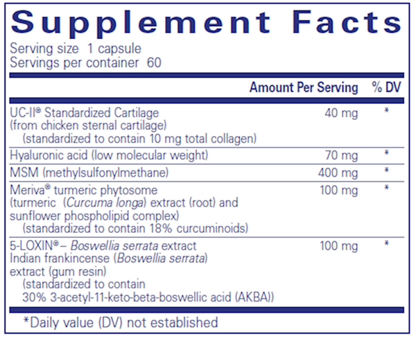 Joint Complex (single dose)* 60 Count Supplement Facts Label