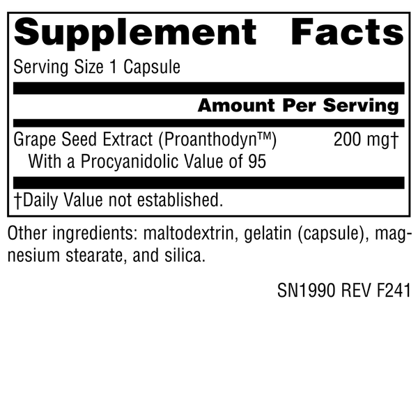 Grape Seed Extract 200 mg Supplement Facts Label