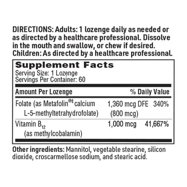 Active B12-Folate Supplement Facts Label