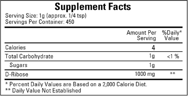 D-Ribose Supplement Facts Label