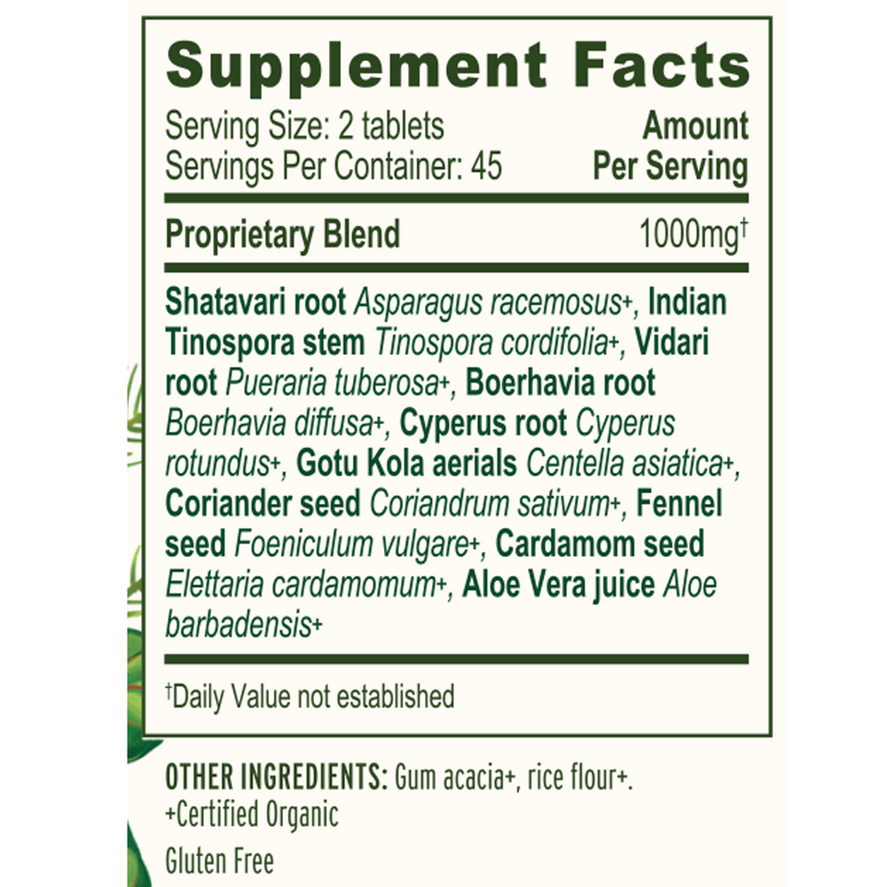 Women's Support Organic Supplement Facts Label