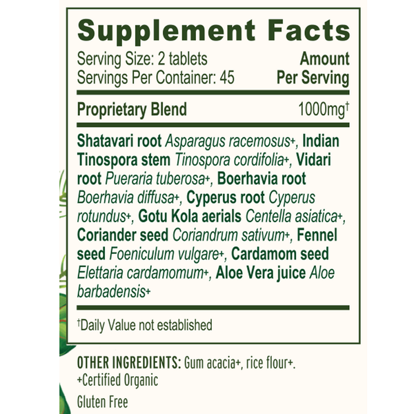 Women's Support Organic Supplement Facts Label