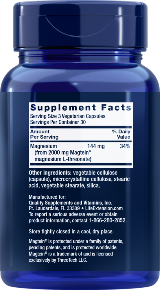 Neuro-Mag® Magnesium L-Threonate Supplement Facts Label