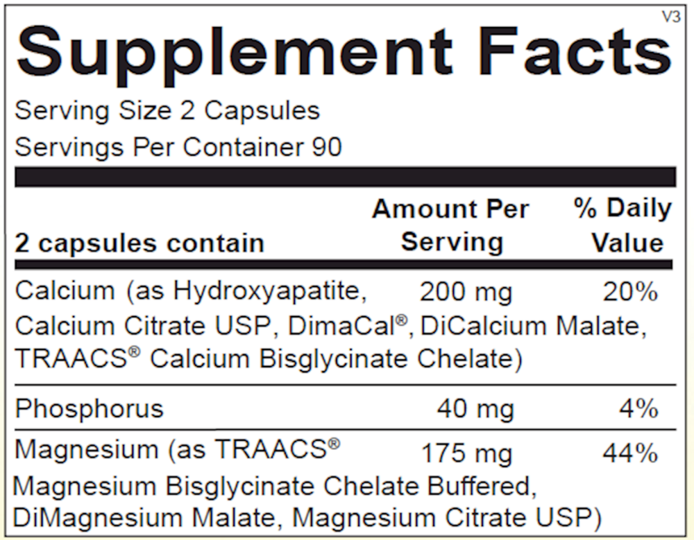 Reacted Cal-Mag Supplement Facts Label