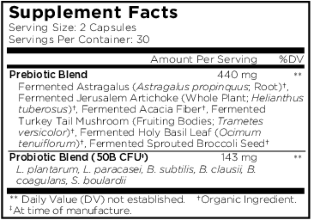 SBO Probiotic 50 Billion CFU Supplement Facts Label