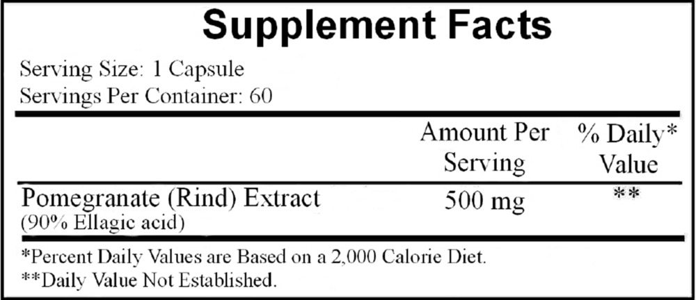 Ellagic 500 mg Supplement Facts Label