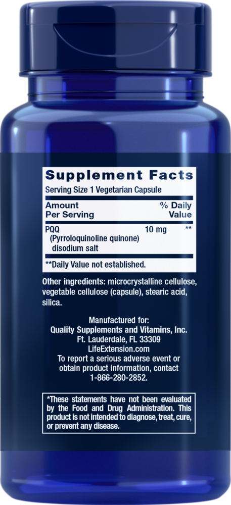 PQQ Caps Supplement Facts Label