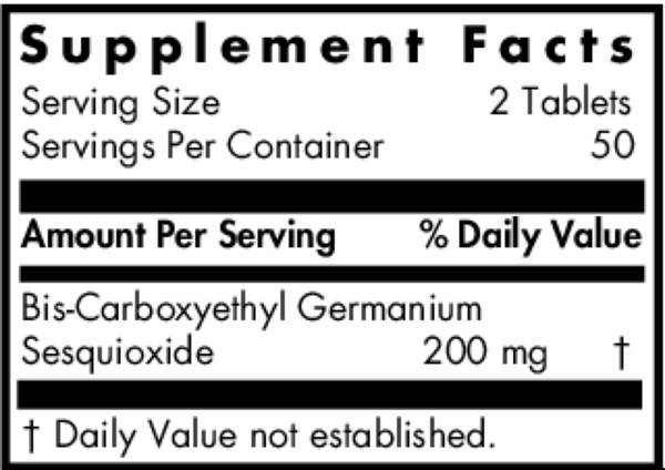 OrganoGermanium Ge-132 Supplement Facts Label
