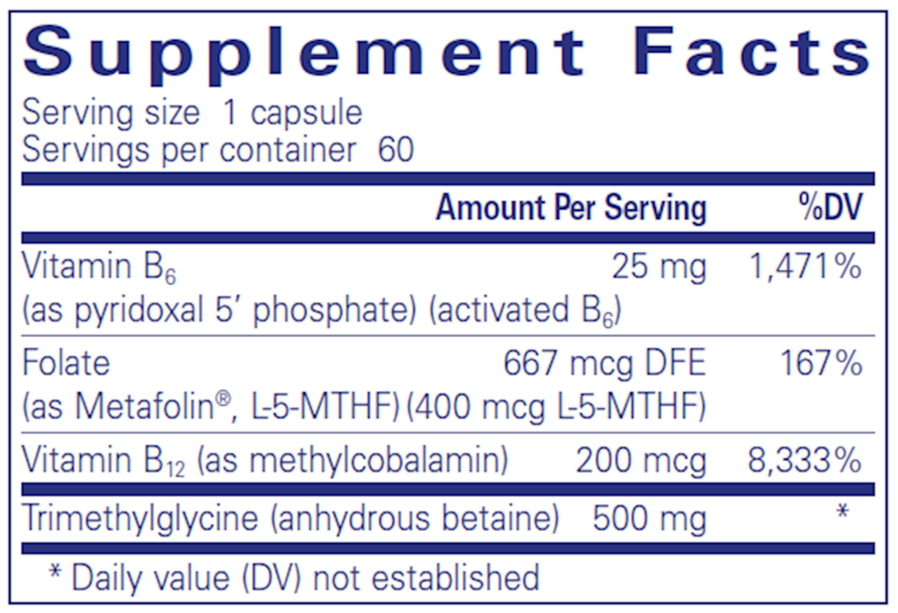 Homocysteine Factors 180ct Supplement Facts Label