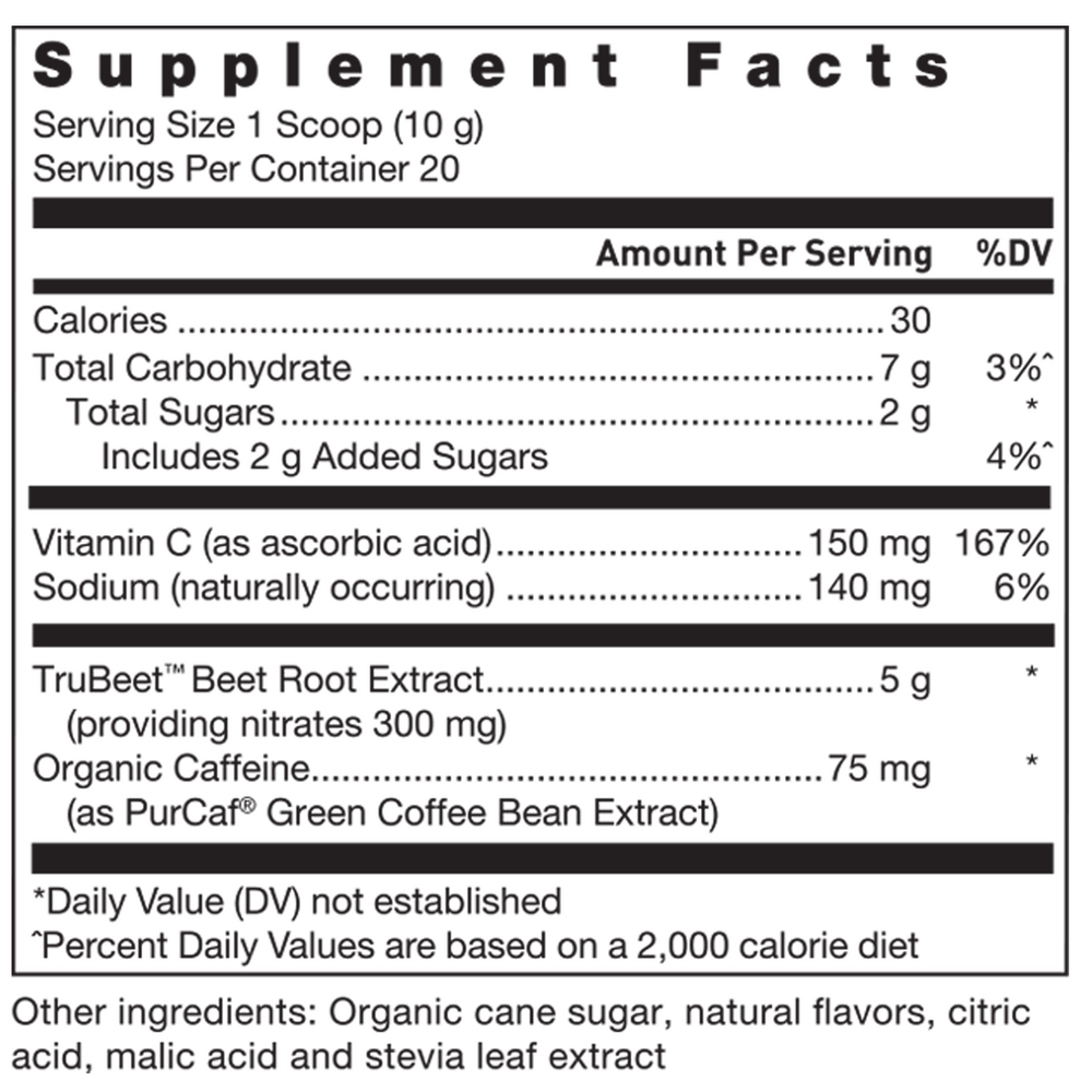 Klean Pre-Workout Supplement Facts Label