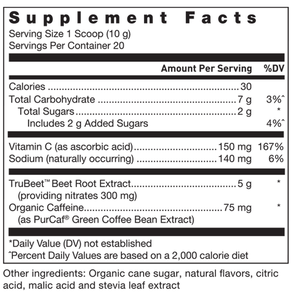 Klean Pre-Workout Supplement Facts Label