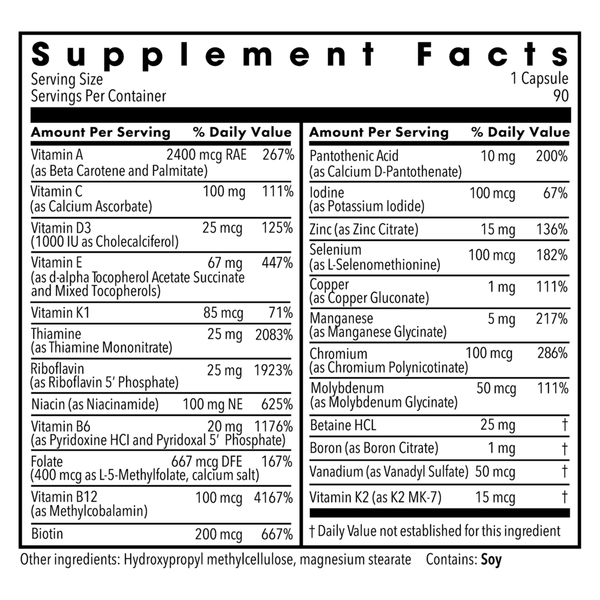 The BIG ONE® without Iron Supplement Facts Label